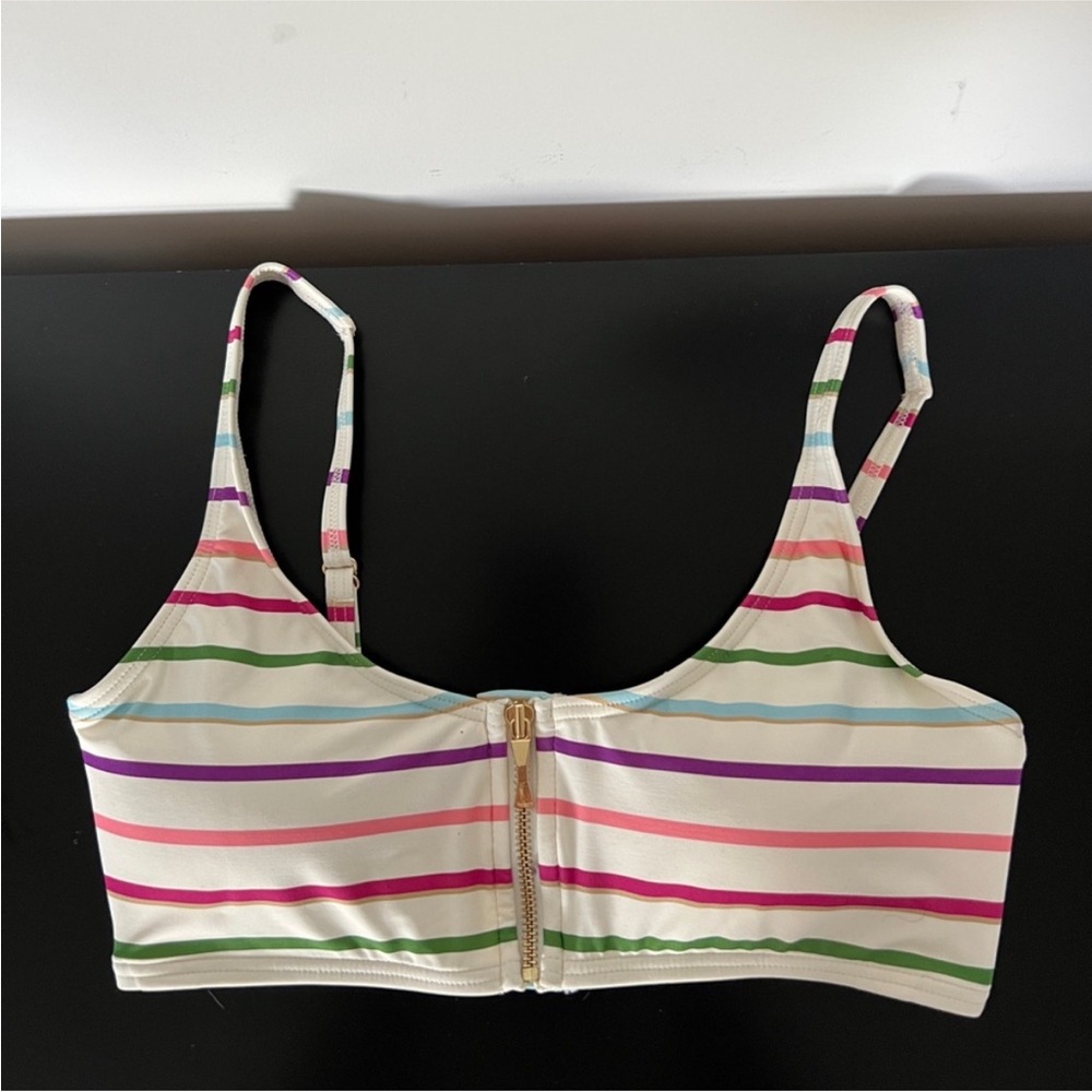 Kate Spade Cream Bikini Zipper Top with Stripes Size Medium NWT